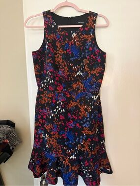Nine West Black Floral Ruffle-Hem Mini Dress
